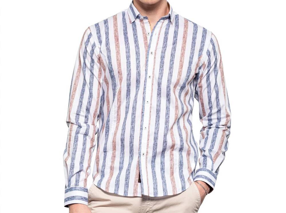 NEW EIGHT X cross hatch striped button down shirt in white multi